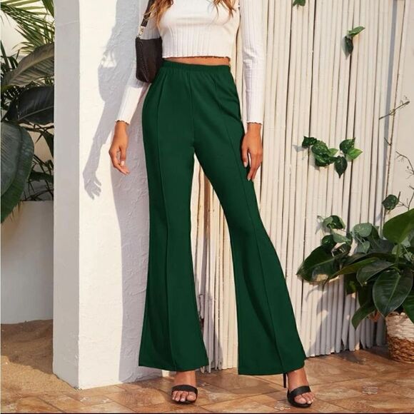 SHEIN Pants - SHEIN EZwear High Waisted Flare Leg Pants in the Size XLarge in Dark Green Color